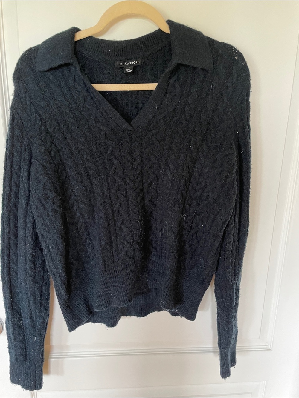 41 Hawthorn Black Cable Knit V-Neck Sweater